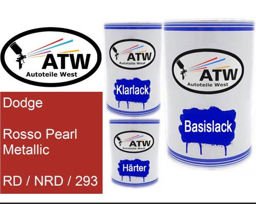 Dodge, Rosso Pearl Metallic, RD / NRD / 293: 500ml Lackdose + 500ml Klarlack + 250ml Härter - Set, von ATW Autoteile West.